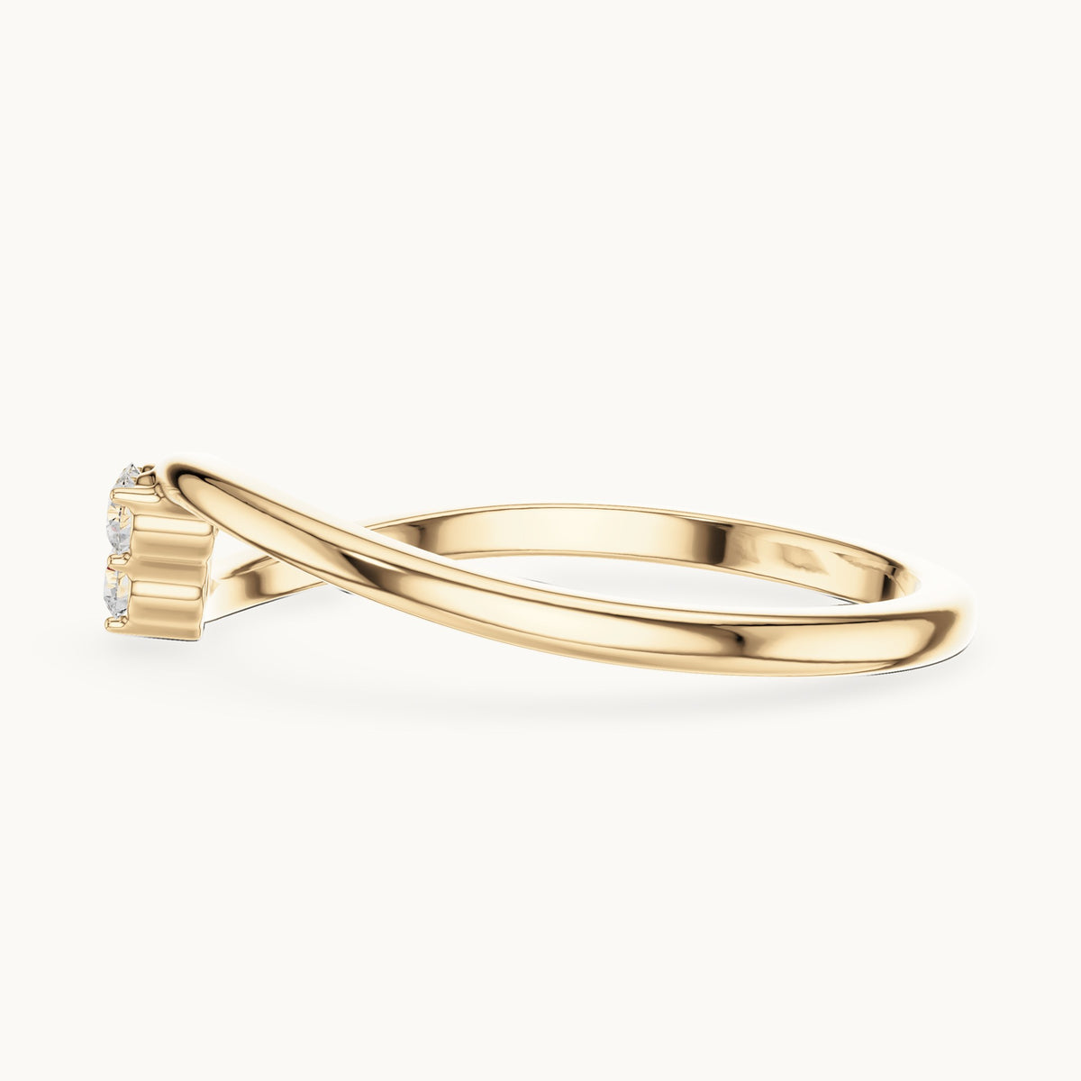 Round lab-grown diamond three-stone cluster bypass ring in yellow gold, 0.090 CT TW, view 3