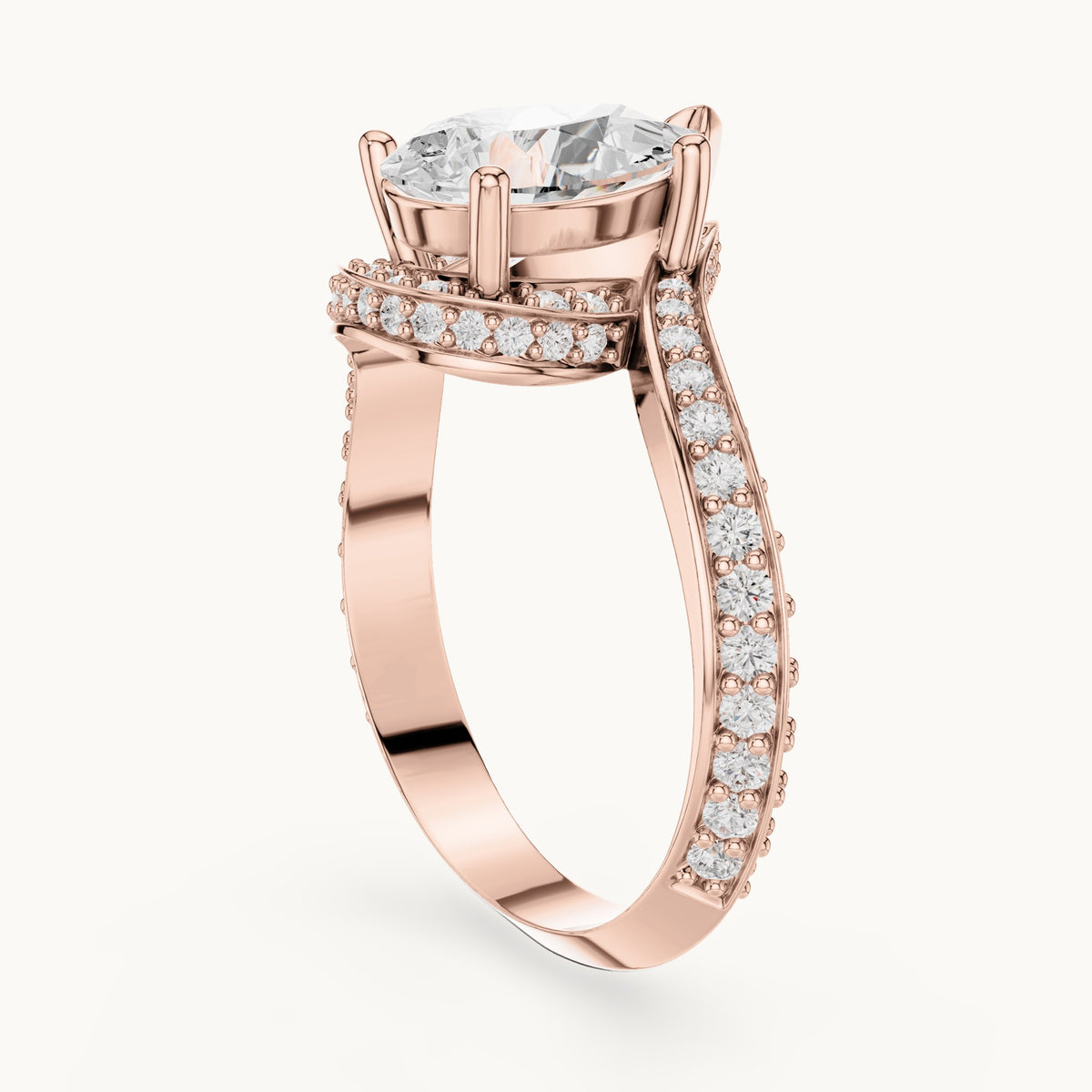 Pear and round lab-grown diamond halo bypass engagement ring in rose gold, 2.196 CT TW, view 1
