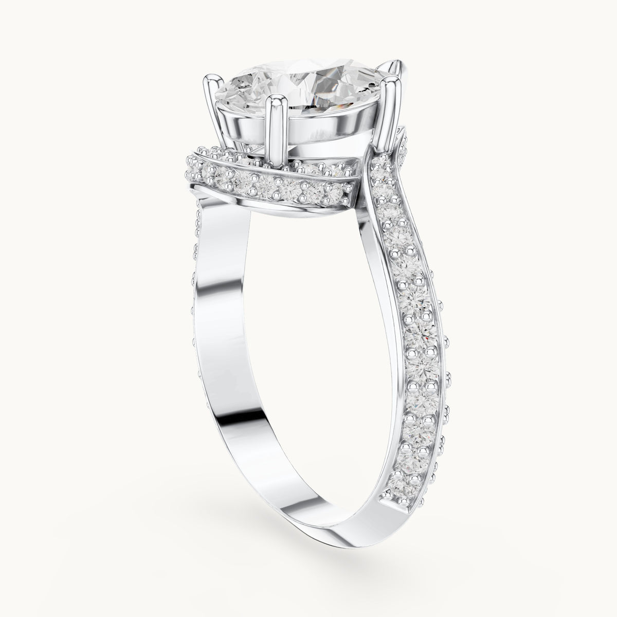 Pear and round lab-grown diamond halo bypass engagement ring in white gold, 2.196 CT TW, view 1
