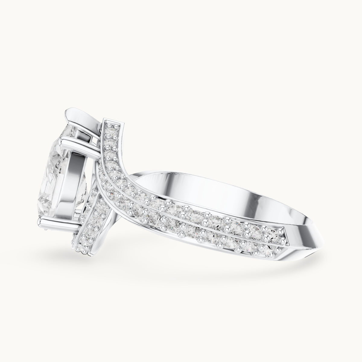 Pear and round lab-grown diamond halo bypass engagement ring in white gold, 2.196 CT TW, view 3