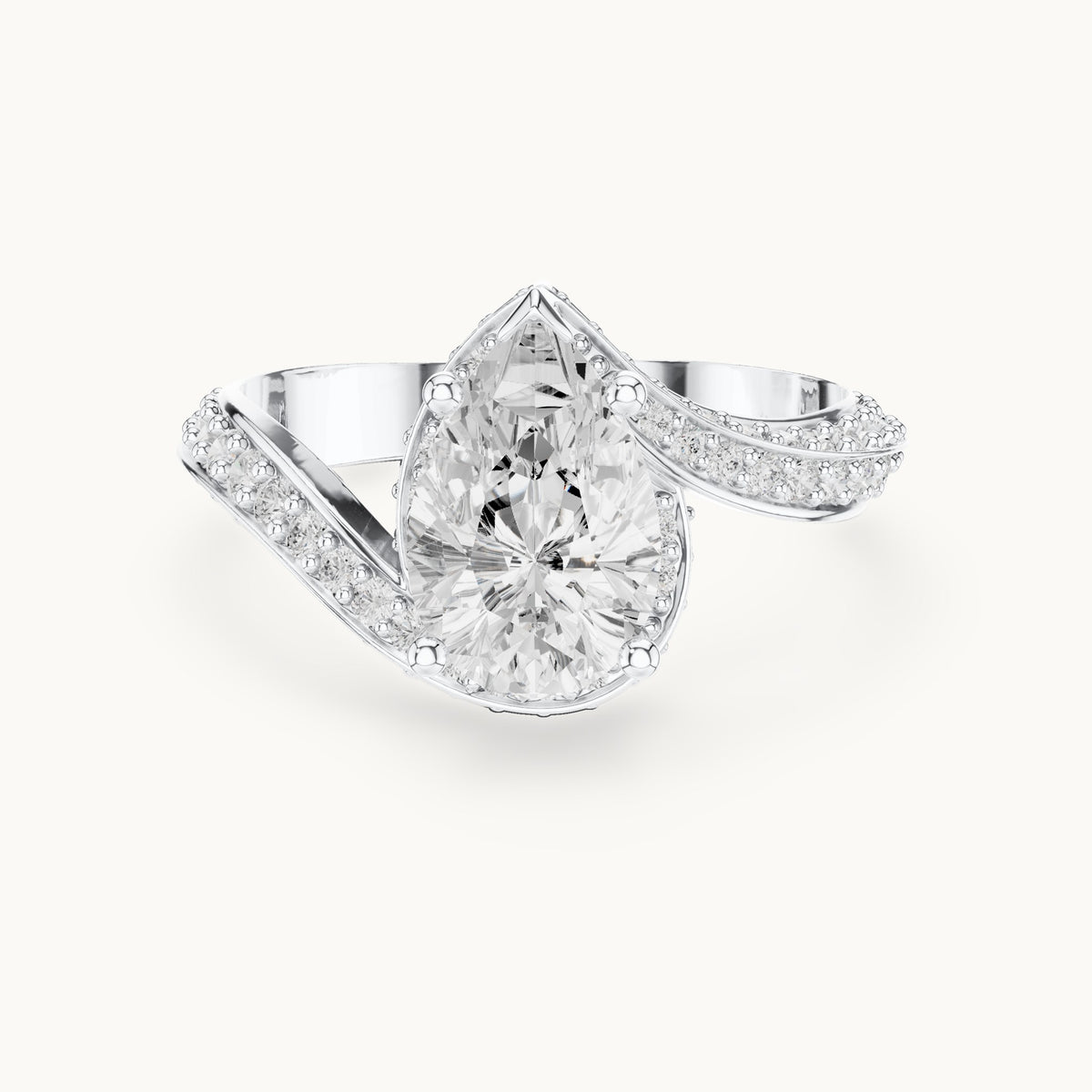 Pear and round lab-grown diamond halo bypass engagement ring in white gold, 2.196 CT TW, view 4