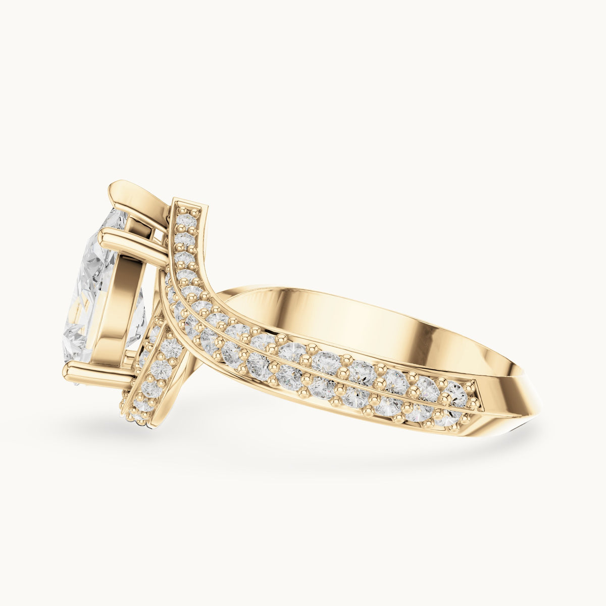 Pear and round lab-grown diamond halo bypass engagement ring in yellow gold, 2.196 CT TW, view 3