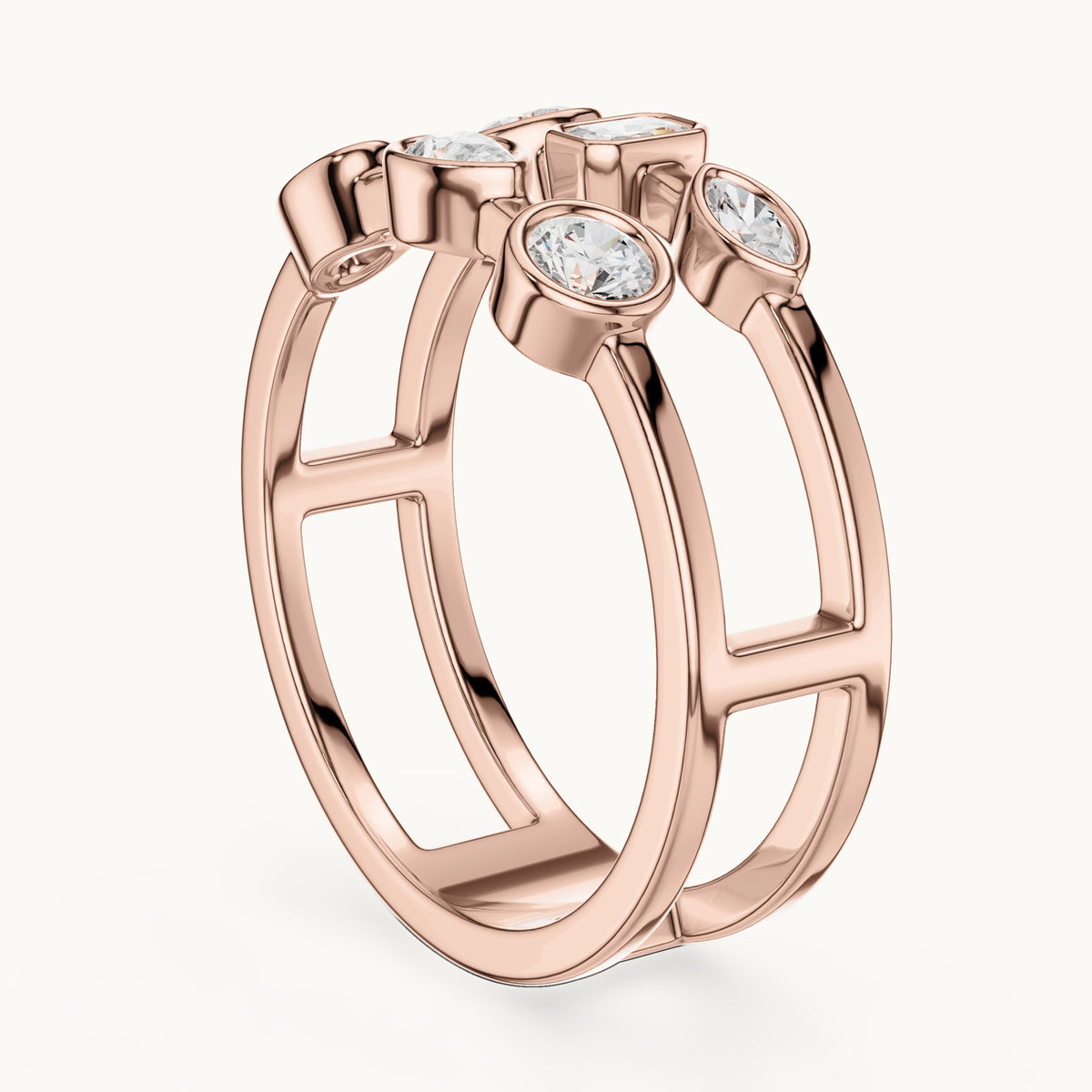 Heart, round and pear lab-grown diamond mixed-shape bezel double-band ring in rose gold, 0.494 CT TW, view 1