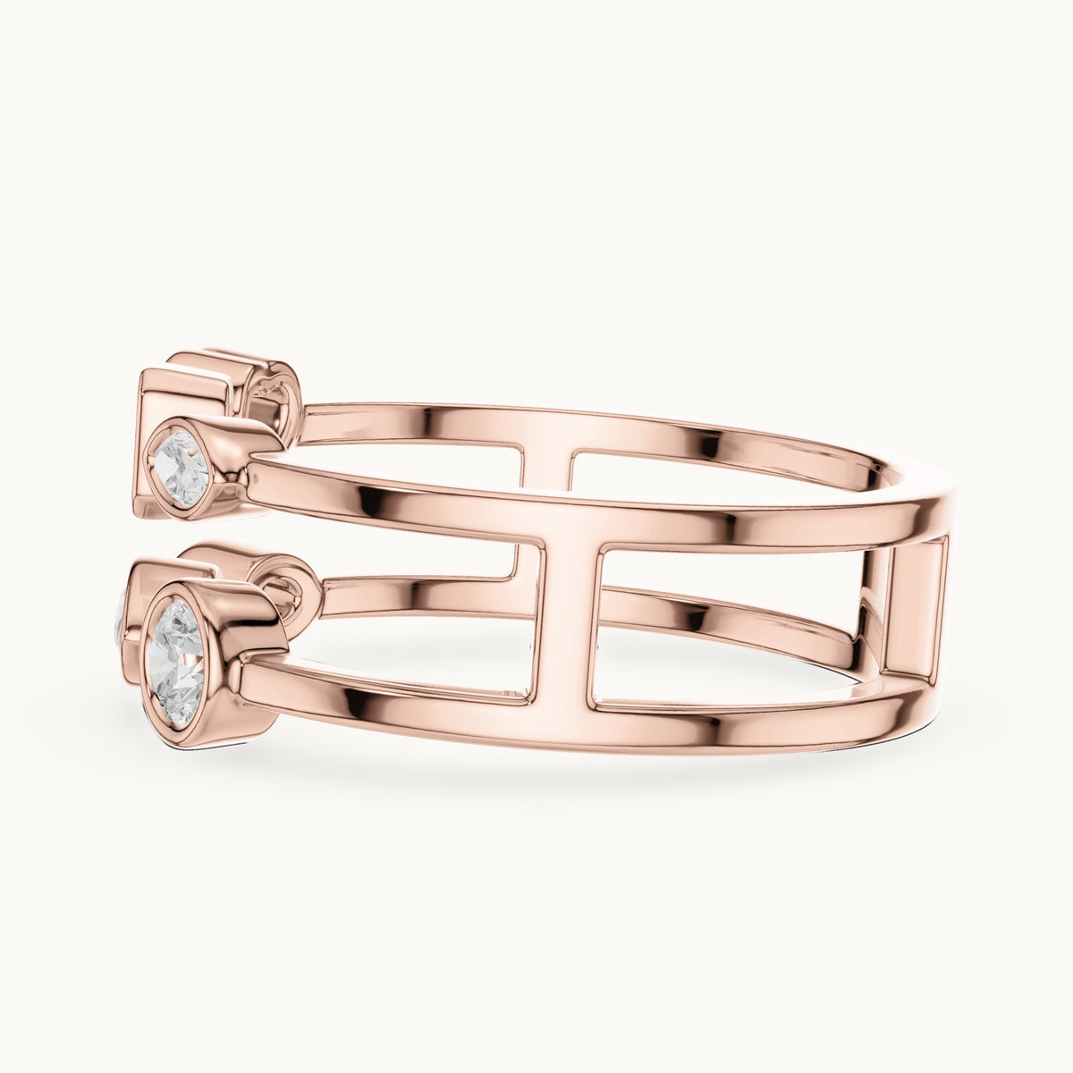 Heart, round and pear lab-grown diamond mixed-shape bezel double-band ring in rose gold, 0.494 CT TW, view 3