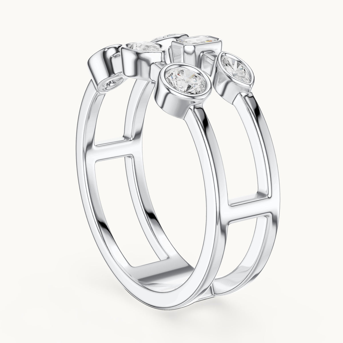 Heart, round and pear lab-grown diamond mixed-shape bezel double-band ring in white gold, 0.494 CT TW, view 1