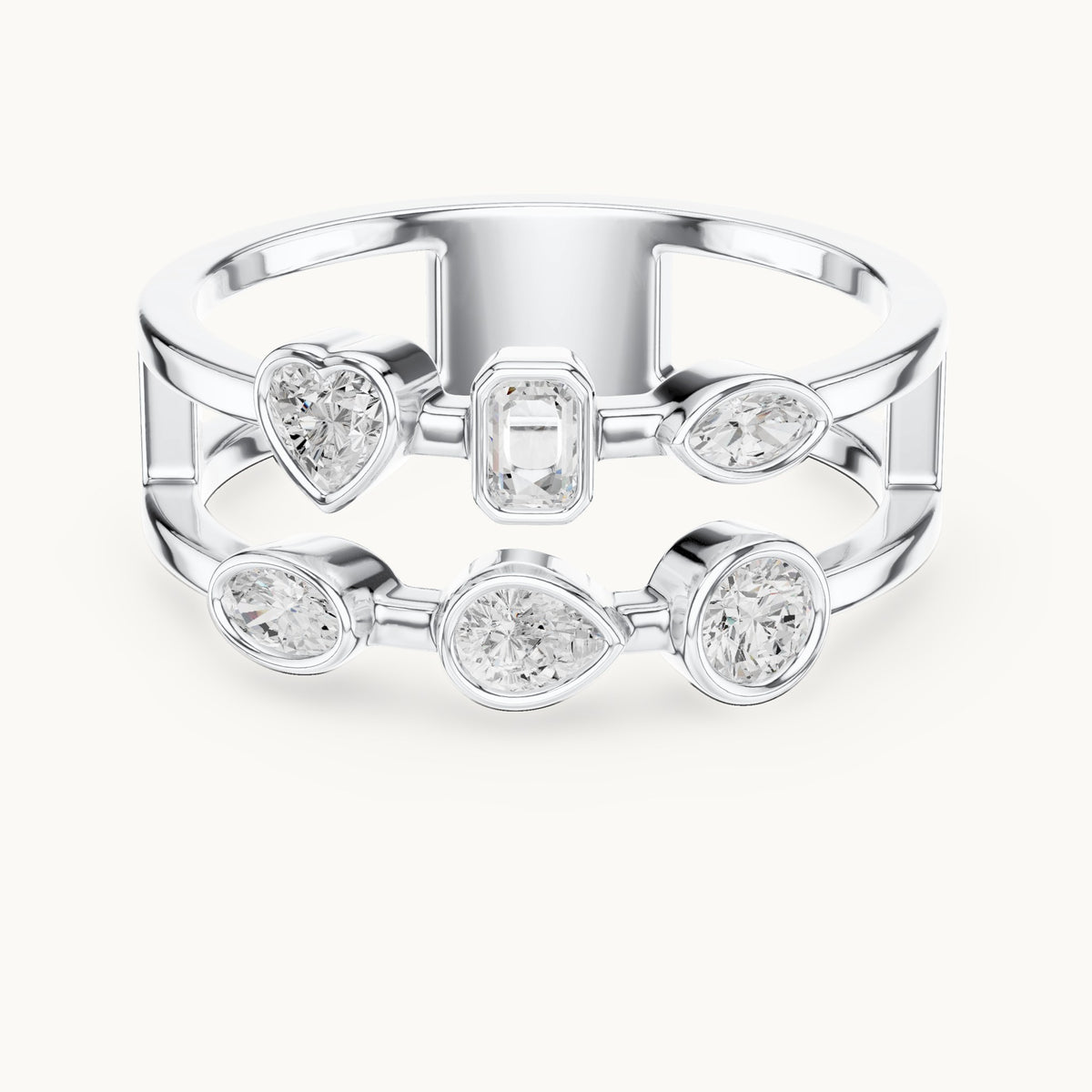 Heart, round and pear lab-grown diamond mixed-shape bezel double-band ring in white gold, 0.494 CT TW, view 4