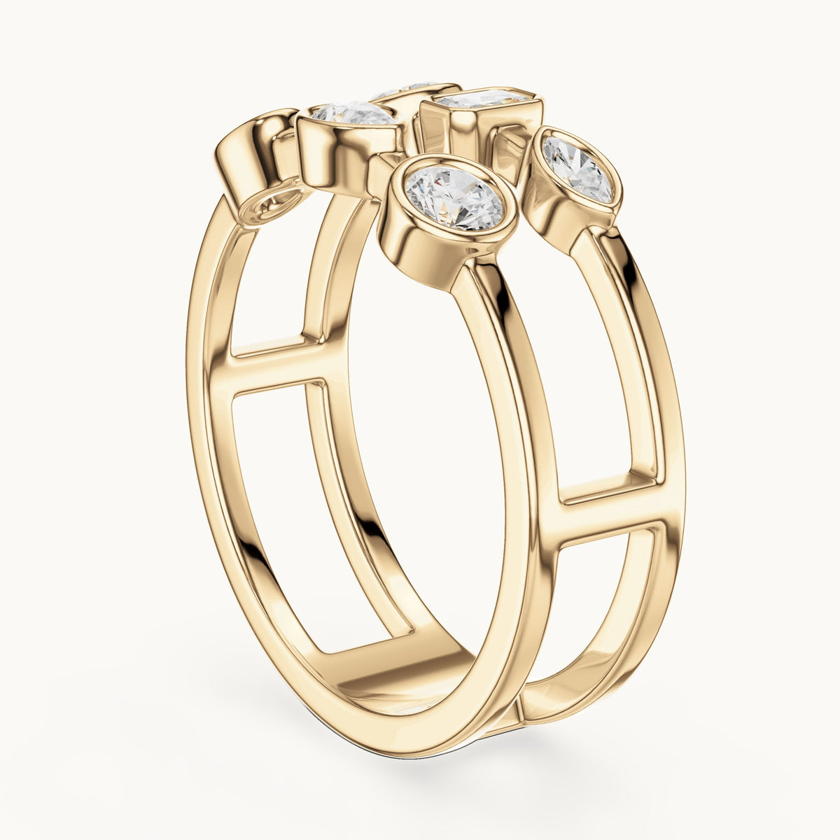 Heart, round and pear lab-grown diamond mixed-shape bezel double-band ring in yellow gold, 0.494 CT TW, view 1