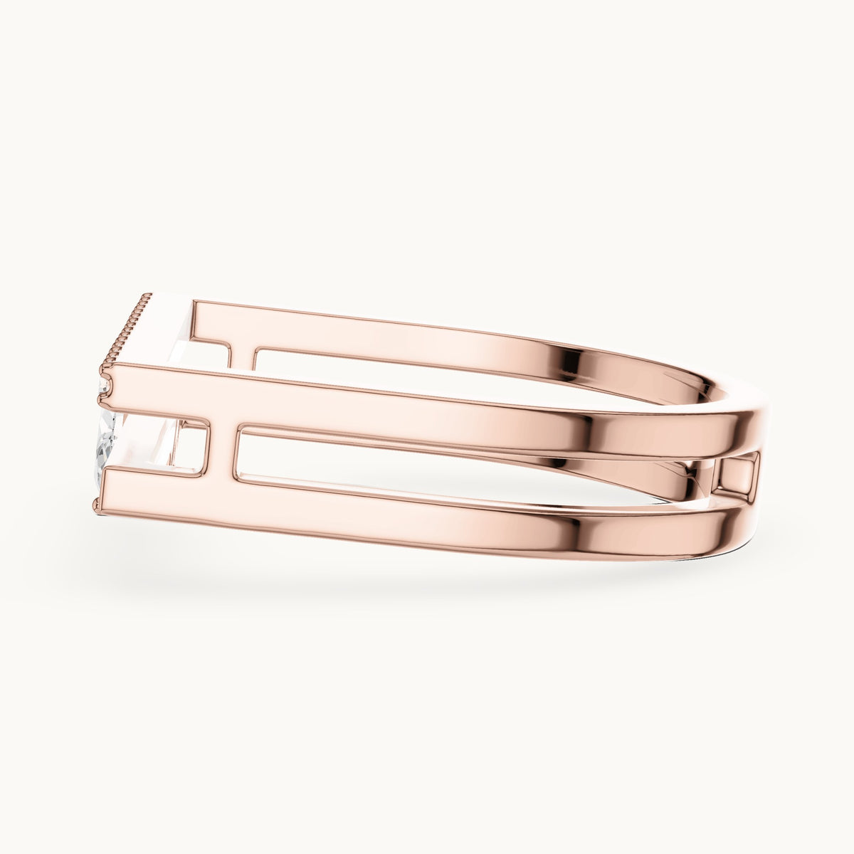 Marquise and round lab-grown diamond chevron double-band ring in rose gold, 0.29 CT TW, view 3