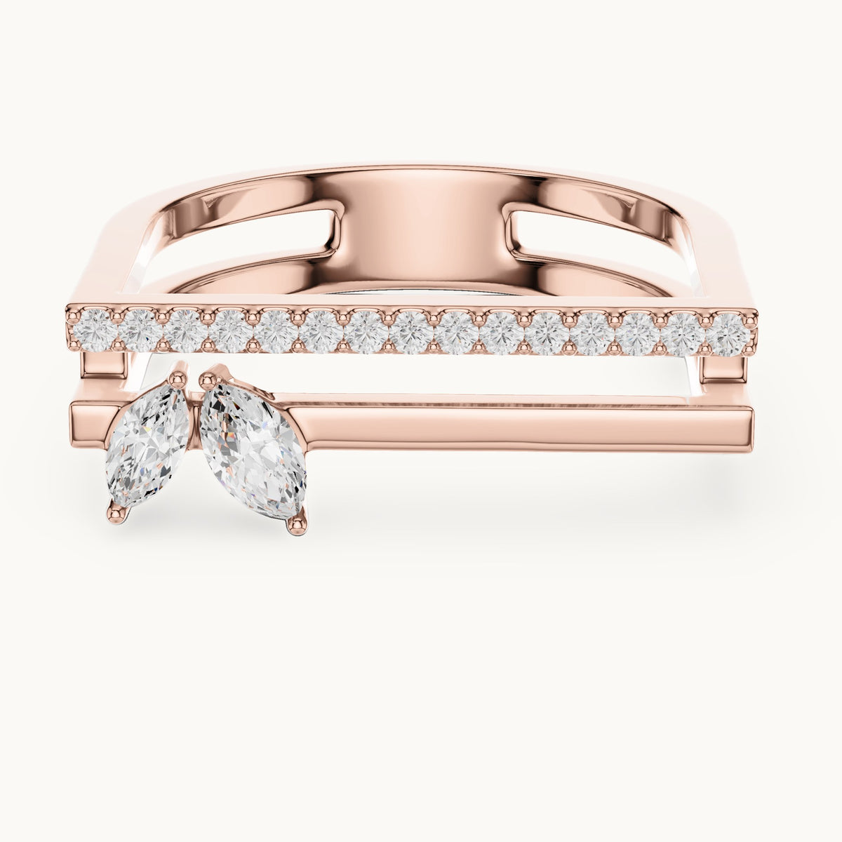 Marquise and round lab-grown diamond chevron double-band ring in rose gold, 0.29 CT TW, view 4