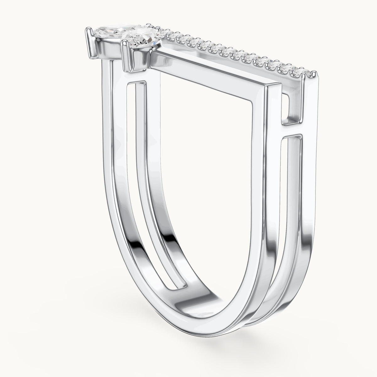 Marquise and round lab-grown diamond chevron double-band ring in white gold, 0.29 CT TW, view 1