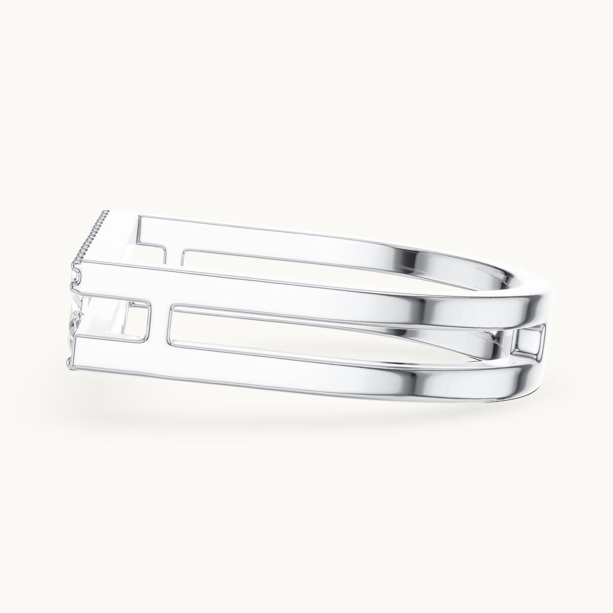 Marquise and round lab-grown diamond chevron double-band ring in white gold, 0.29 CT TW, view 3