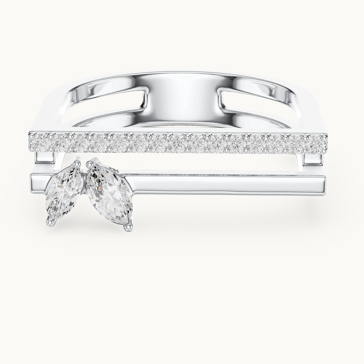 Marquise and round lab-grown diamond chevron double-band ring in white gold, 0.29 CT TW, view 4