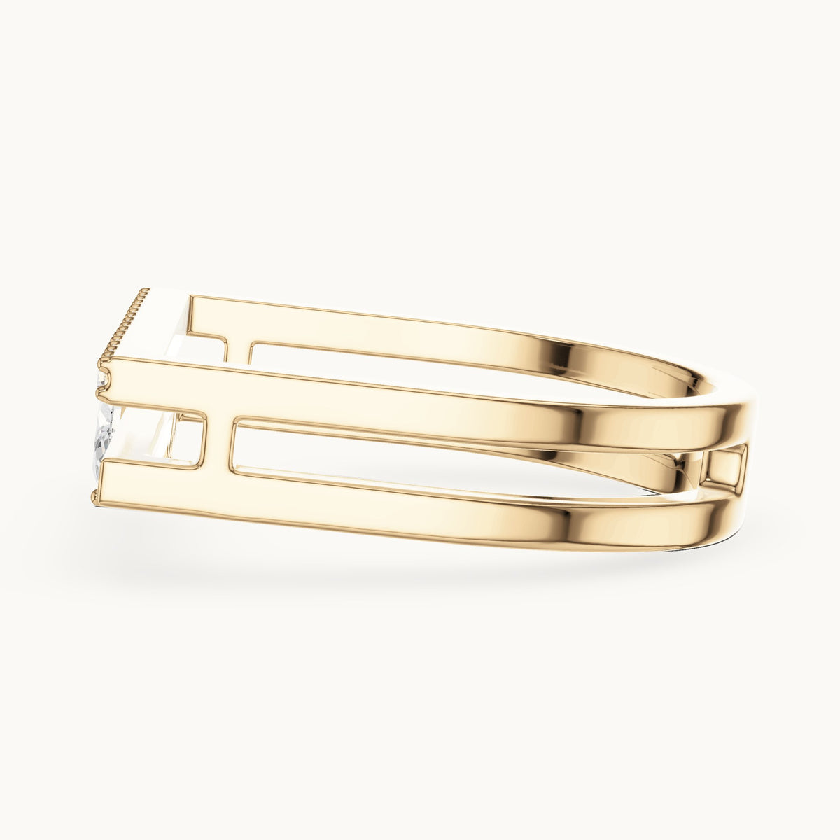 Marquise and round lab-grown diamond chevron double-band ring in yellow gold, 0.29 CT TW, view 3