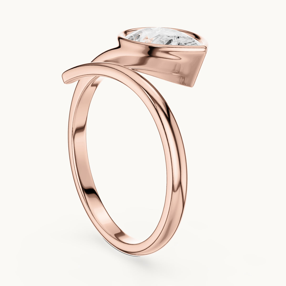 Pear lab-grown diamond bezel bypass solitaire engagement ring in rose gold, 1.22 CT TW, view 1