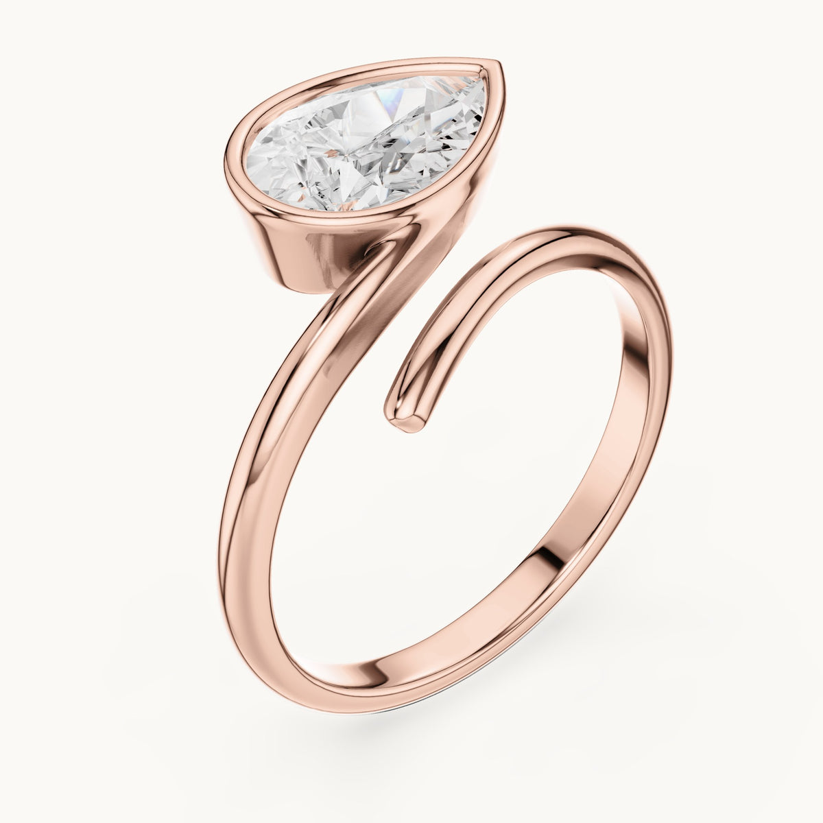 Pear lab-grown diamond bezel bypass solitaire engagement ring in rose gold, 1.22 CT TW, view 2