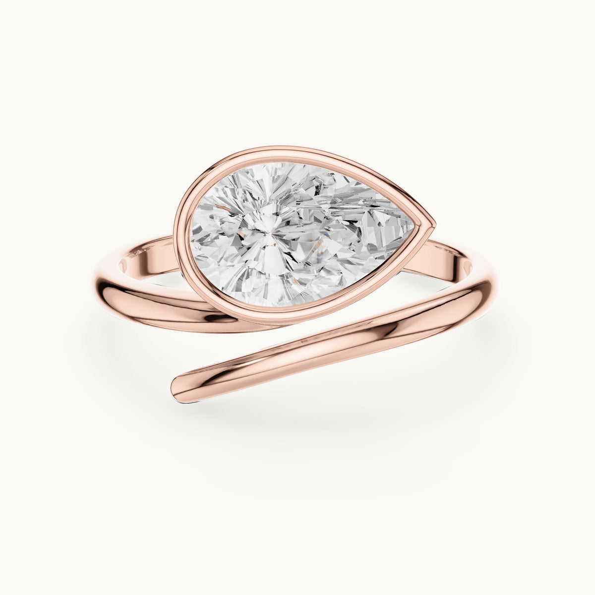 Pear lab-grown diamond bezel bypass solitaire engagement ring in rose gold, 1.22 CT TW, view 4