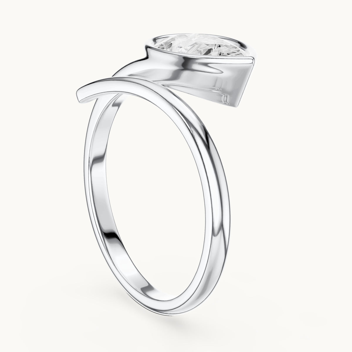 Pear lab-grown diamond bezel bypass solitaire engagement ring in white gold, 1.22 CT TW, view 1