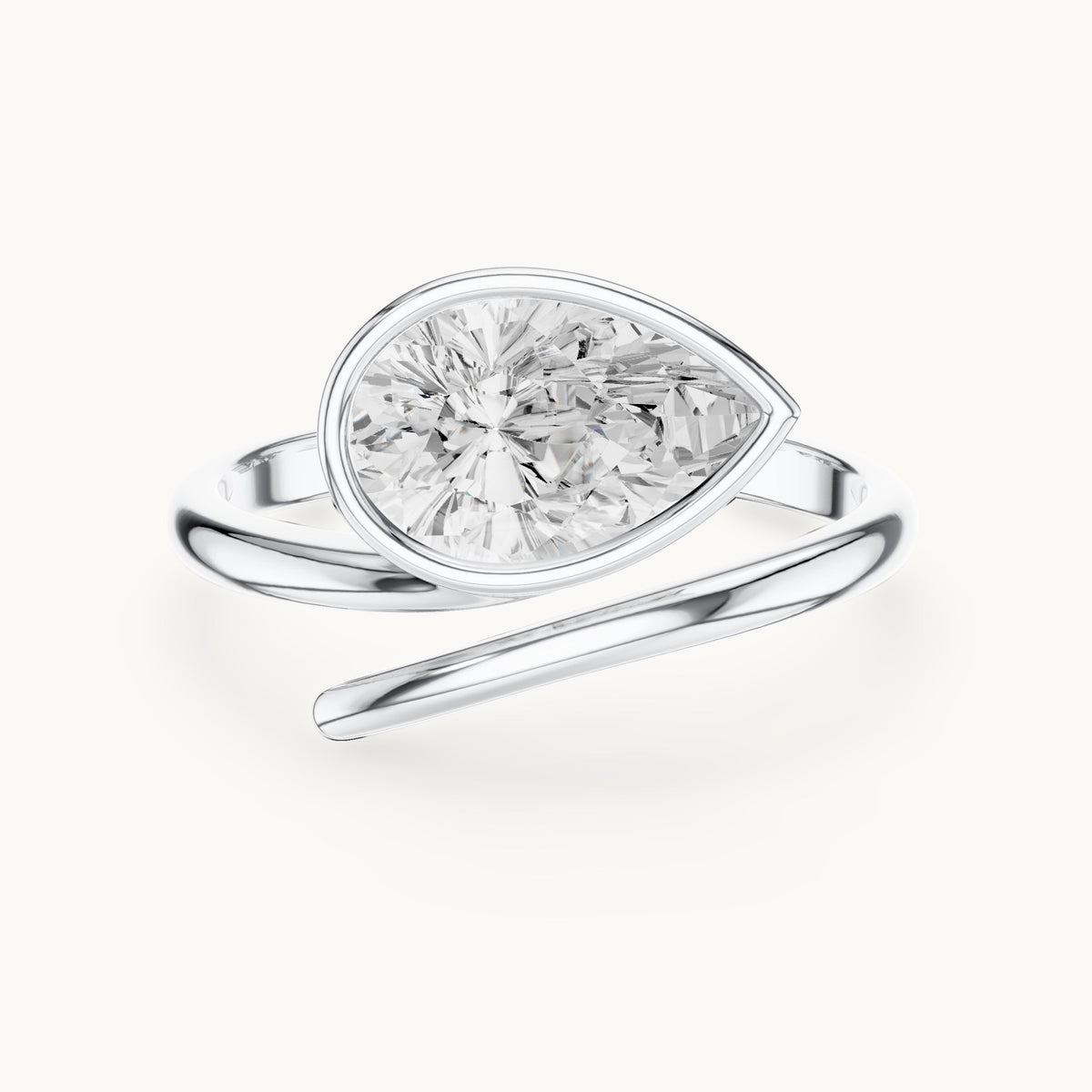 Pear lab-grown diamond bezel bypass solitaire engagement ring in white gold, 1.22 CT TW, view 4