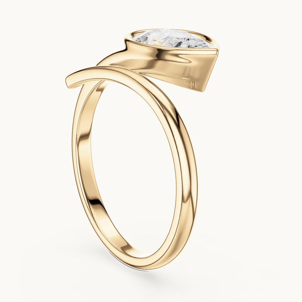 Pear lab-grown diamond bezel bypass solitaire engagement ring in yellow gold, 1.22 CT TW, view 1