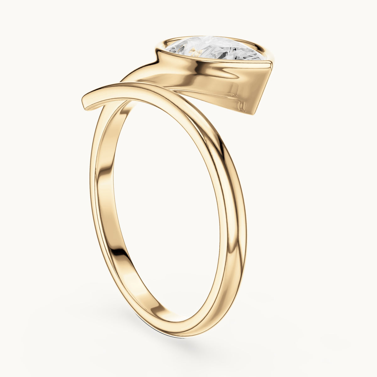 Pear lab-grown diamond bezel bypass solitaire engagement ring in yellow gold, 1.22 CT TW, view 1