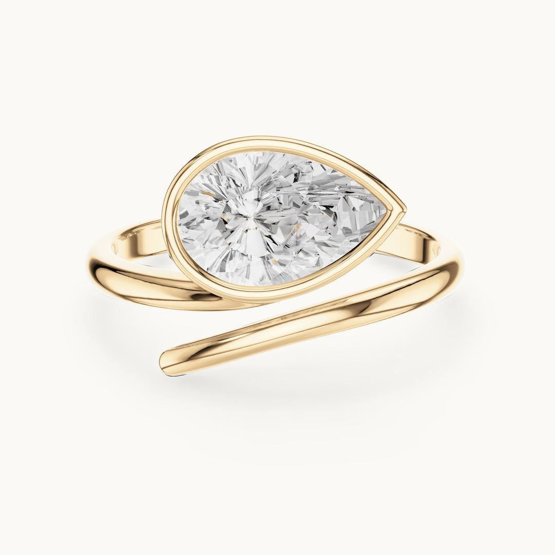 Pear lab-grown diamond bezel bypass solitaire engagement ring in yellow gold, 1.22 CT TW, view 4