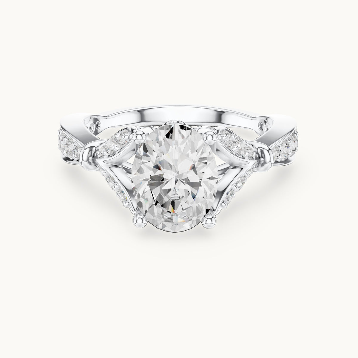 Oval and round lab-grown diamond leaf vine engagement ring in white gold, 2.58 CT TW, view 4