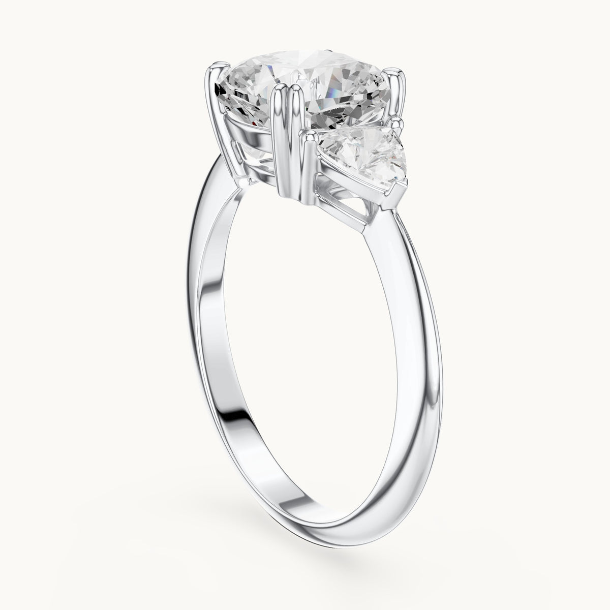 Cushion-cut and trillion lab-grown diamond three-stone engagement ring with trillion side stones in white gold, 3.12 CT TW, view 1