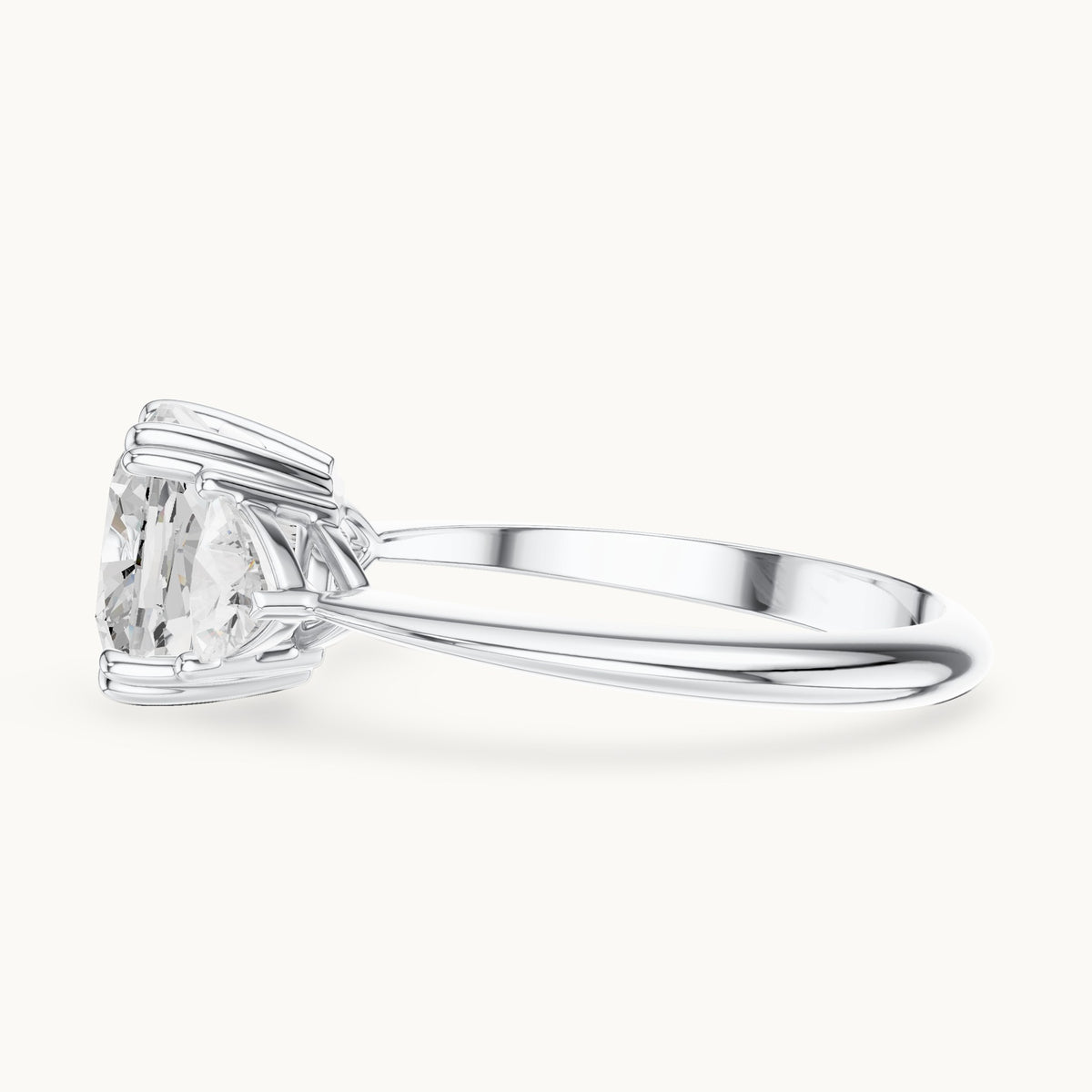Cushion-cut and trillion lab-grown diamond three-stone engagement ring with trillion side stones in white gold, 3.12 CT TW, view 3