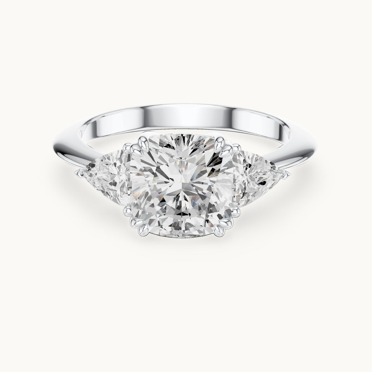 Cushion-cut and trillion lab-grown diamond three-stone engagement ring with trillion side stones in white gold, 3.12 CT TW, view 4