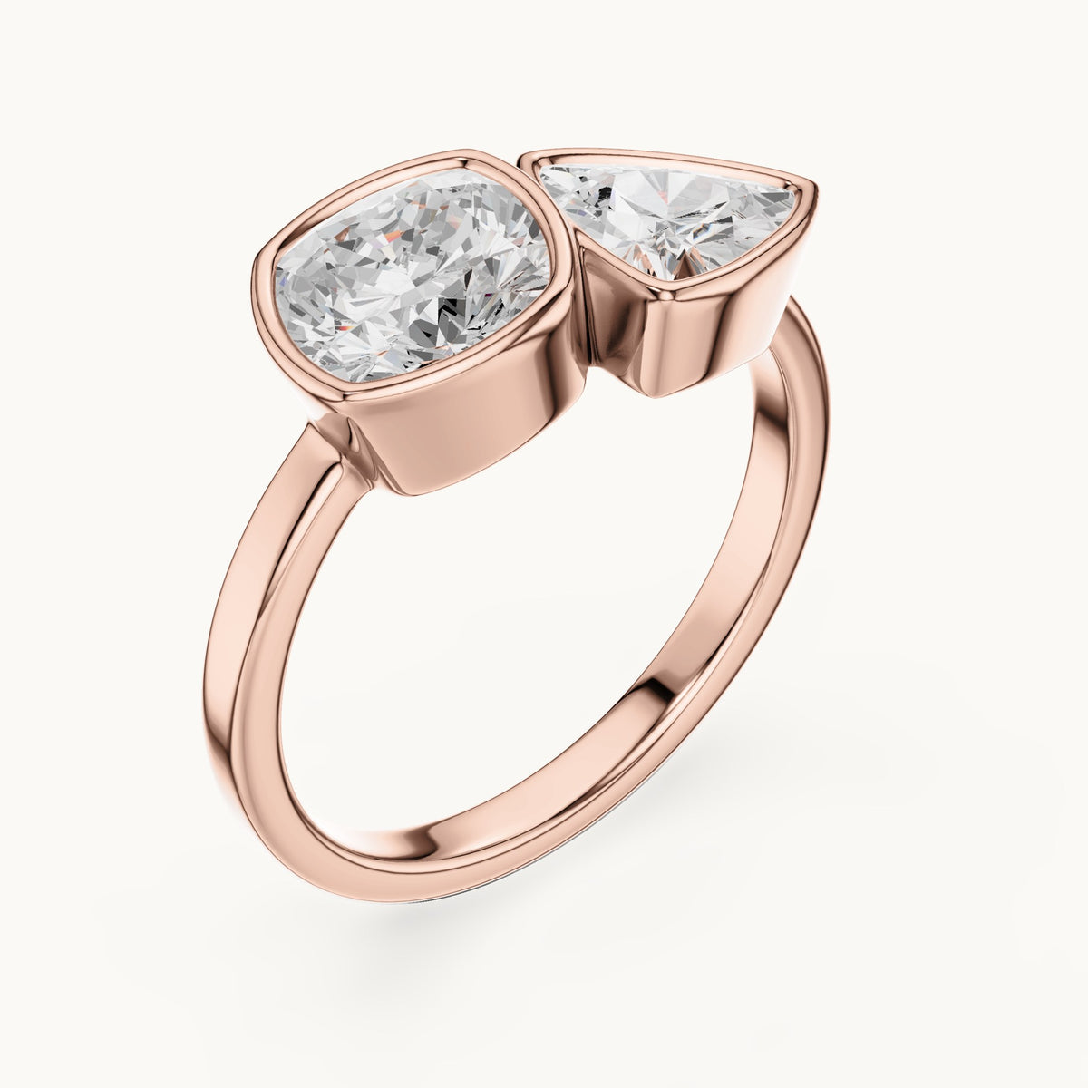 Cushion-cut and trillion lab-grown diamond toi et moi engagement ring in rose gold, 1.95 CT TW, view 2