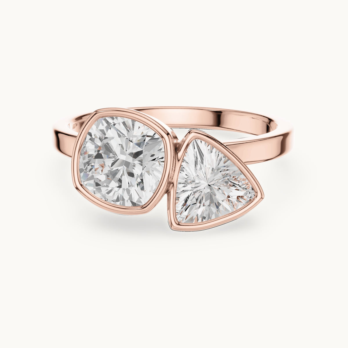 Cushion-cut and trillion lab-grown diamond toi et moi engagement ring in rose gold, 1.95 CT TW, view 4