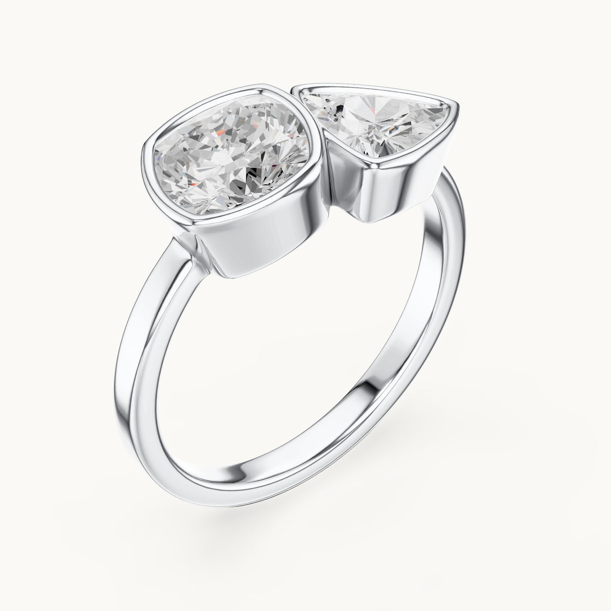 Cushion-cut and trillion lab-grown diamond toi et moi engagement ring in white gold, 1.95 CT TW, view 2