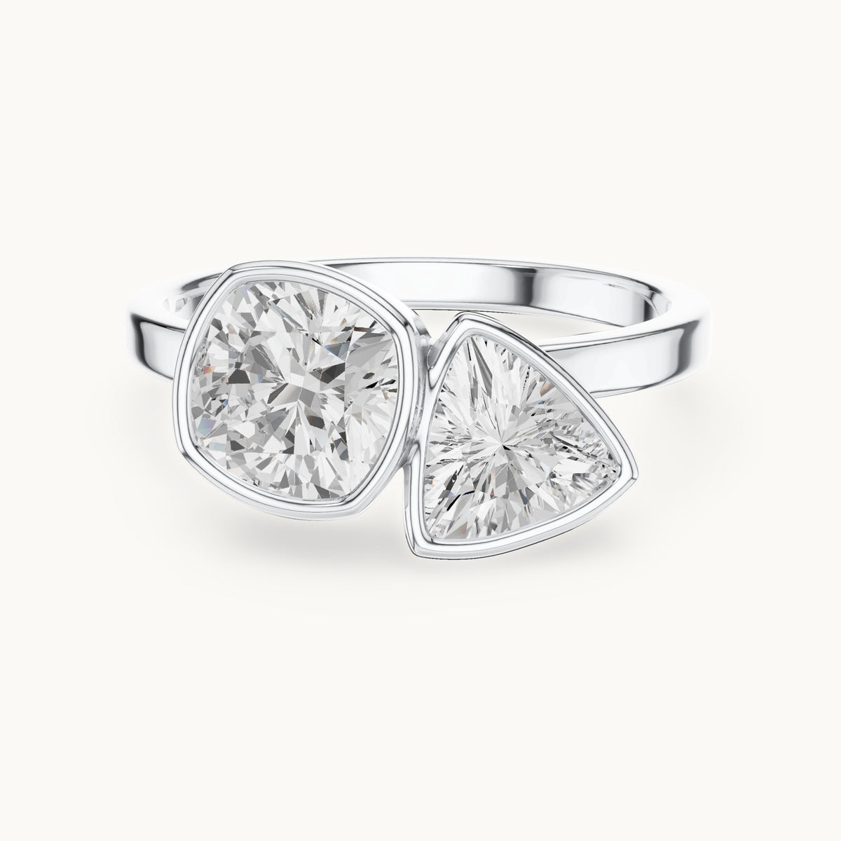 Cushion-cut and trillion lab-grown diamond toi et moi engagement ring in white gold, 1.95 CT TW, view 4