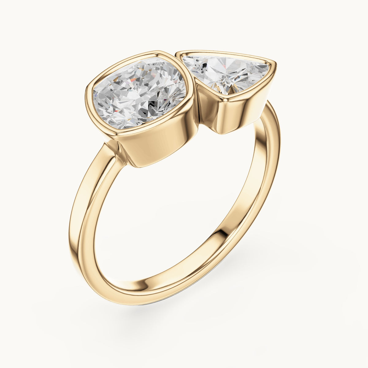 Cushion-cut and trillion lab-grown diamond toi et moi engagement ring in yellow gold, 1.95 CT TW, view 2