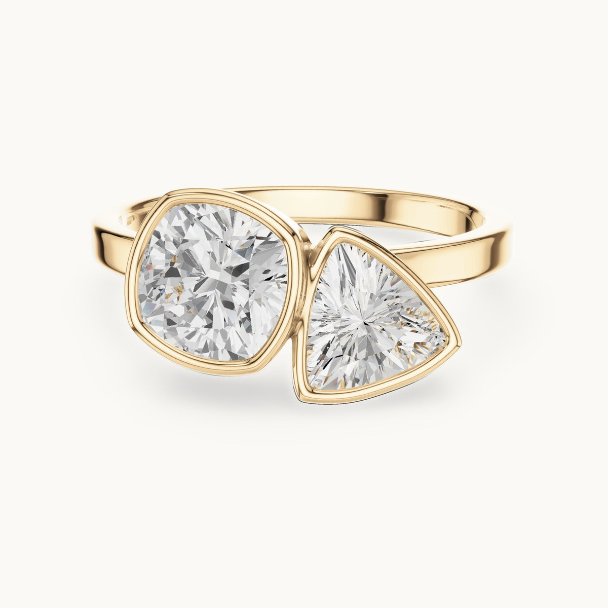 Cushion-cut and trillion lab-grown diamond toi et moi engagement ring in yellow gold, 1.95 CT TW, view 4