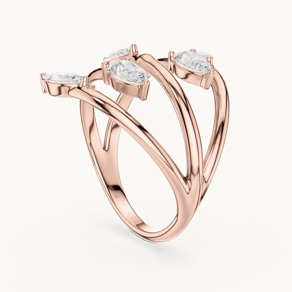Marquise and pear lab-grown diamond open wrap ring with marquise and pear tips in rose gold, 1.18 CT TW, view 1