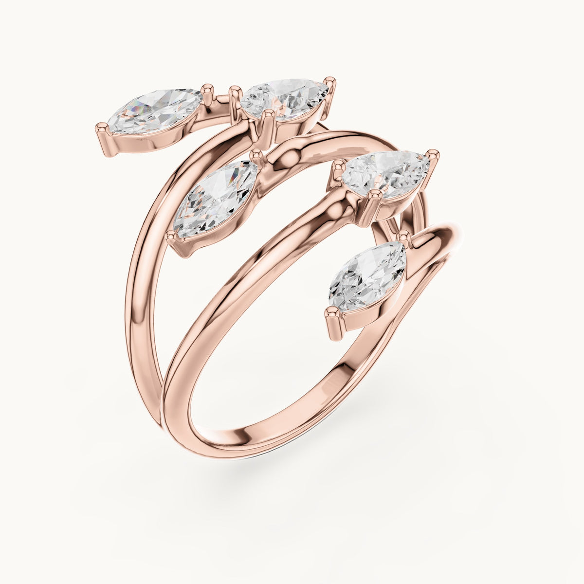 Marquise and pear lab-grown diamond open wrap ring with marquise and pear tips in rose gold, 1.18 CT TW, view 2