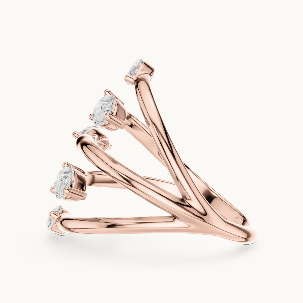 Marquise and pear lab-grown diamond open wrap ring with marquise and pear tips in rose gold, 1.18 CT TW, view 3