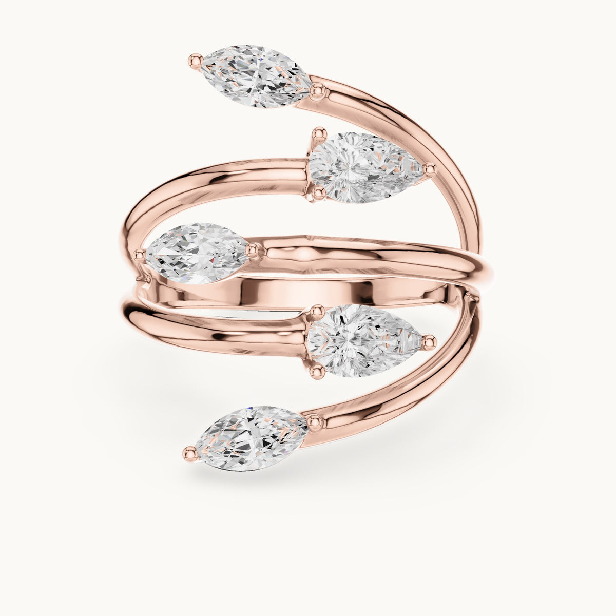 Marquise and pear lab-grown diamond open wrap ring with marquise and pear tips in rose gold, 1.18 CT TW, view 4