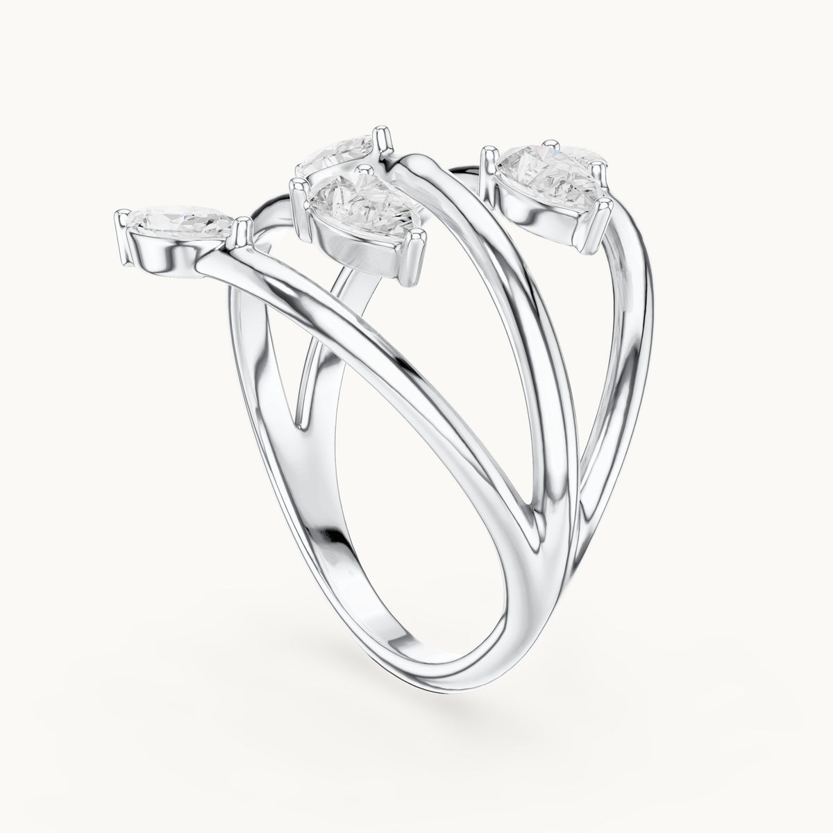 Marquise and pear lab-grown diamond open wrap ring with marquise and pear tips in white gold, 1.18 CT TW, view 1
