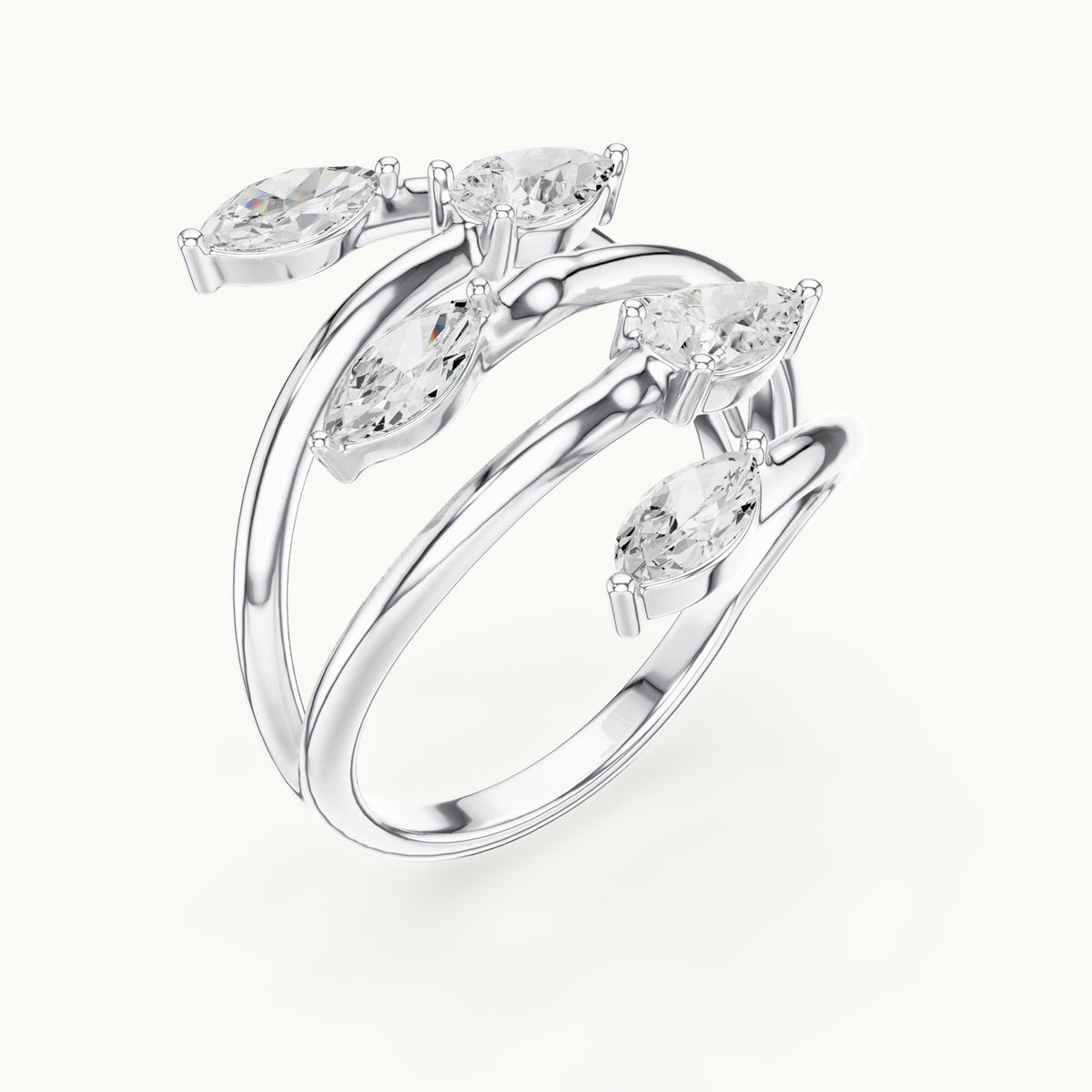 Marquise and pear lab-grown diamond open wrap ring with marquise and pear tips in white gold, 1.18 CT TW, view 2