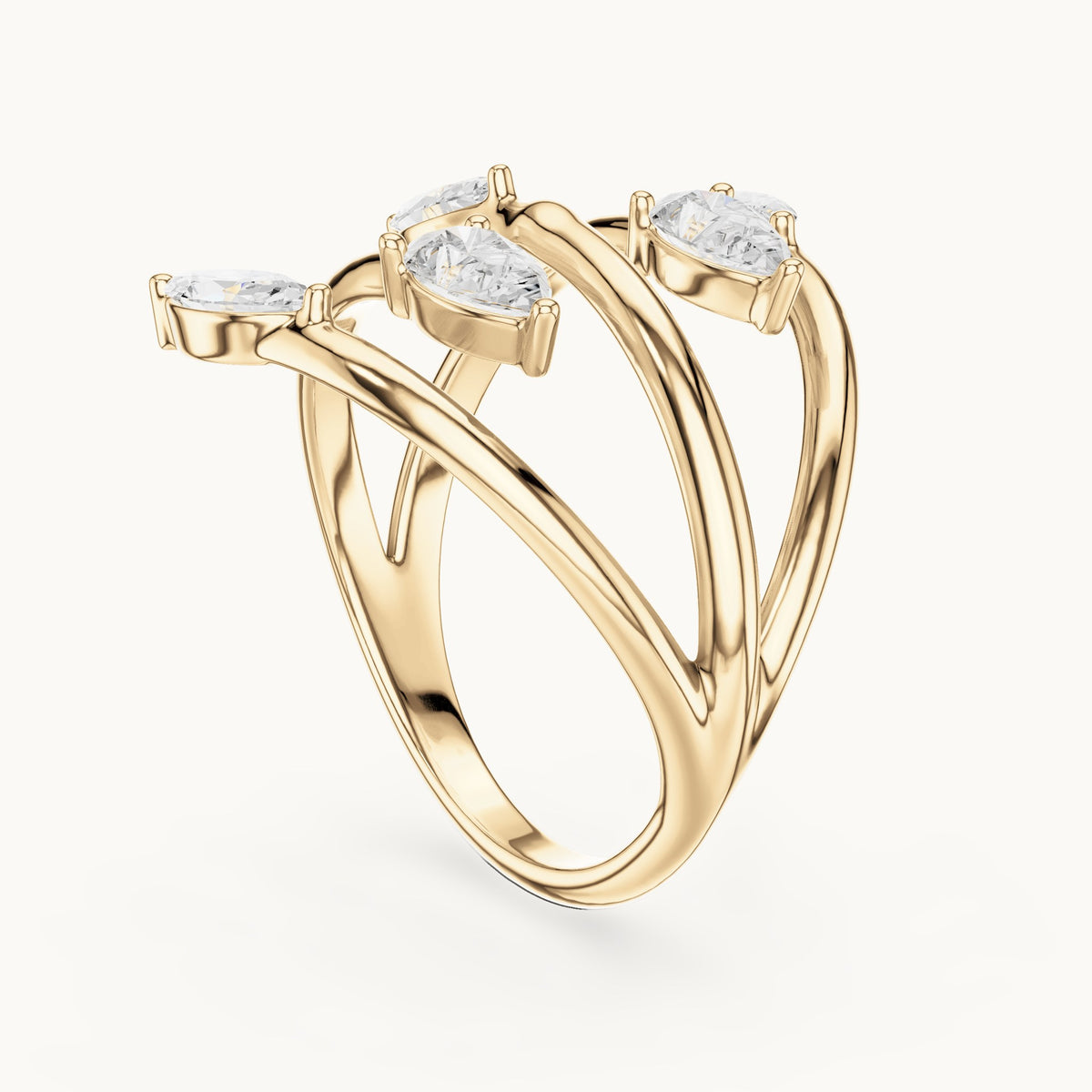 Marquise and pear lab-grown diamond open wrap ring with marquise and pear tips in yellow gold, 1.18 CT TW, view 1