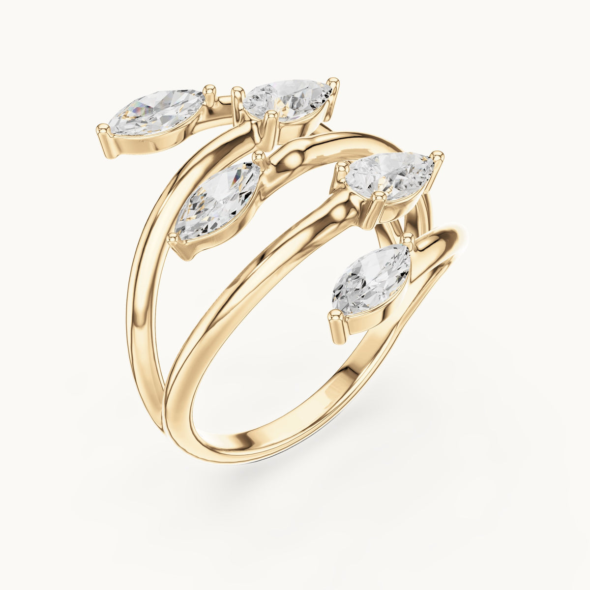 Marquise and pear lab-grown diamond open wrap ring with marquise and pear tips in yellow gold, 1.18 CT TW, view 2