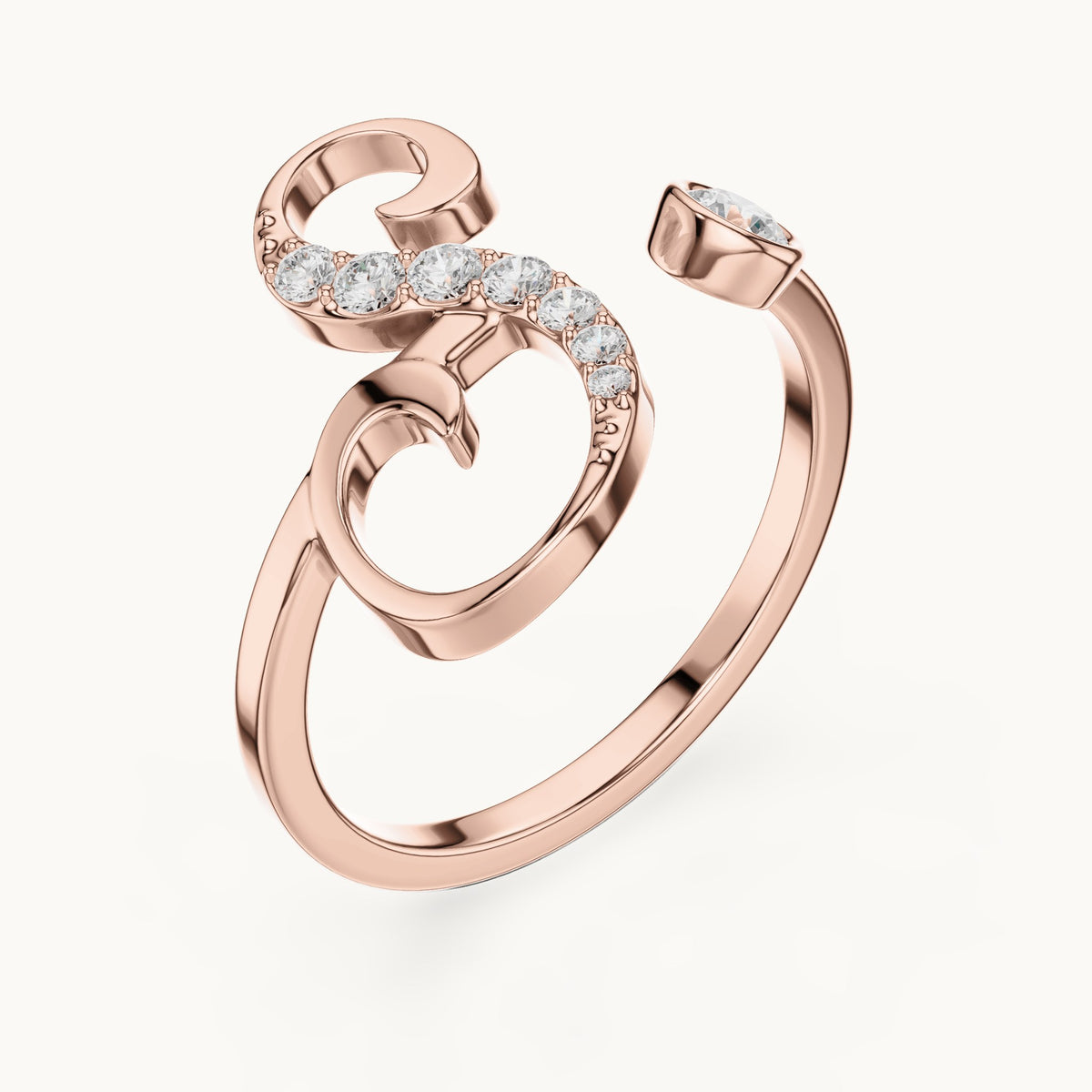 Round lab-grown diamond swirl bypass ring with bezel diamond in rose gold, 0.228 CT TW, view 2