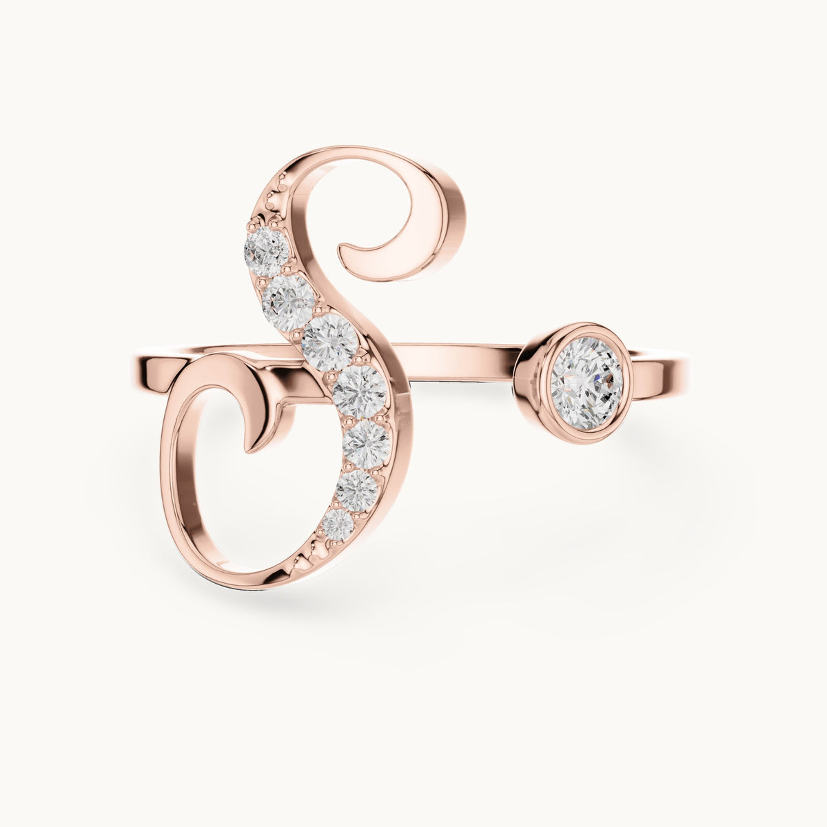 Round lab-grown diamond swirl bypass ring with bezel diamond in rose gold, 0.228 CT TW, view 4