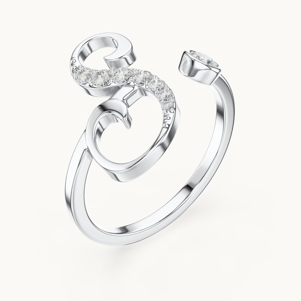 Round lab-grown diamond swirl bypass ring with bezel diamond in white gold, 0.228 CT TW, view 2