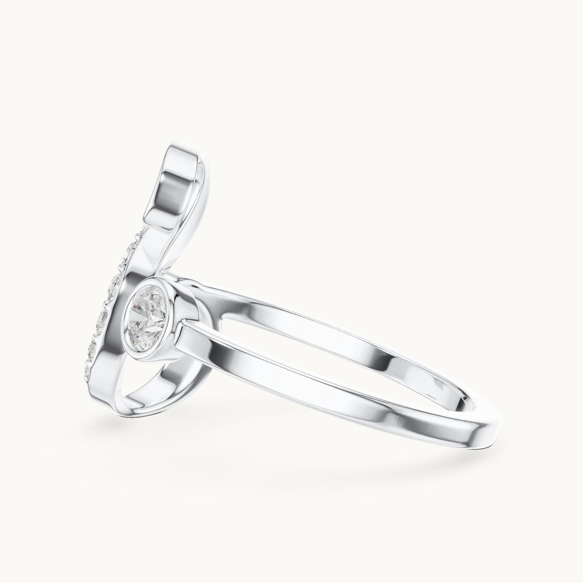 Round lab-grown diamond swirl bypass ring with bezel diamond in white gold, 0.228 CT TW, view 3