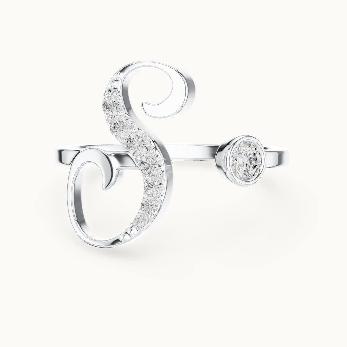 Round lab-grown diamond swirl bypass ring with bezel diamond in white gold, 0.228 CT TW, view 4