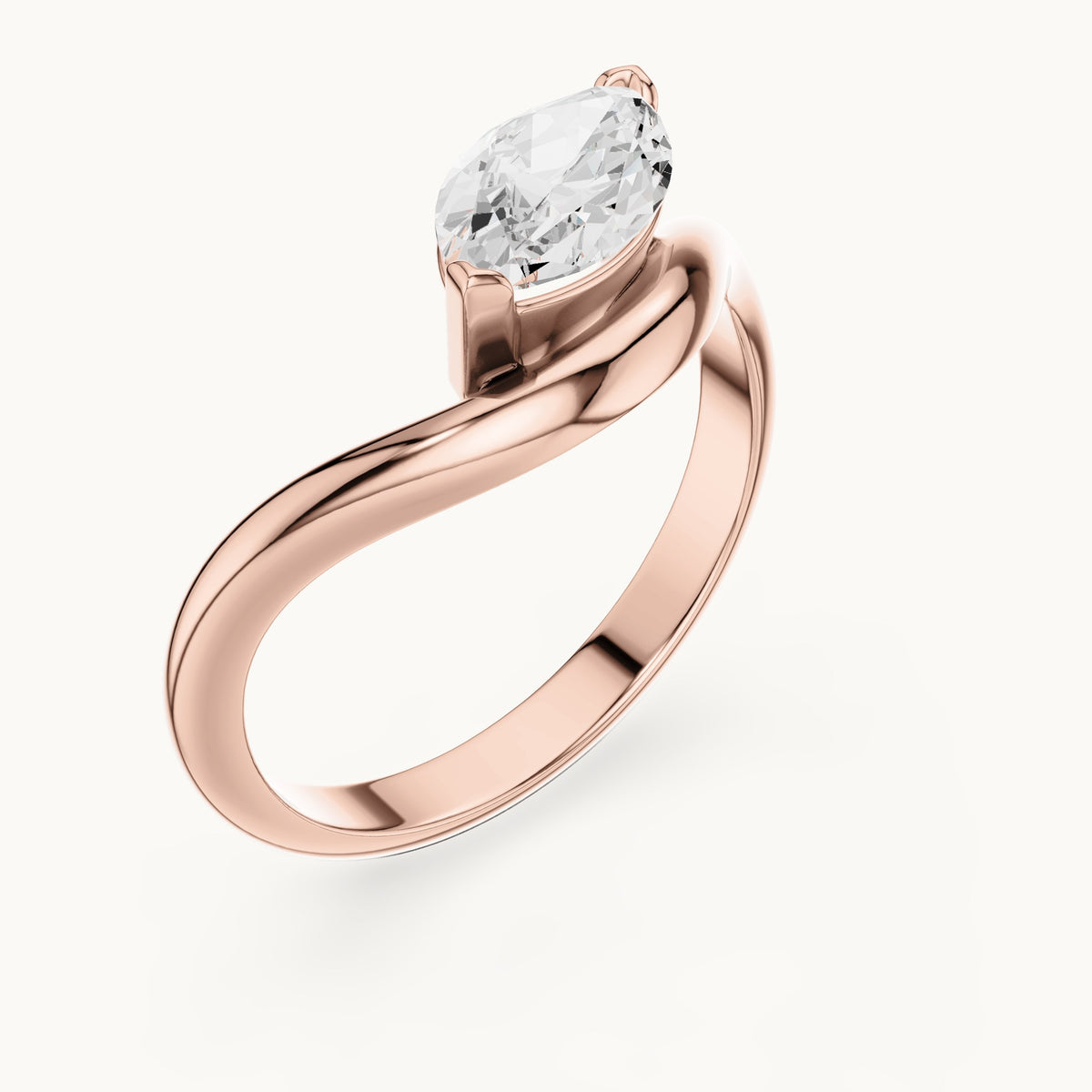 Marquise lab-grown diamond bypass solitaire engagement ring in rose gold, 0.87 CT TW, view 2