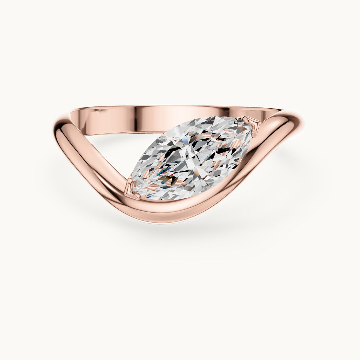 Marquise lab-grown diamond bypass solitaire engagement ring in rose gold, 0.87 CT TW, view 4